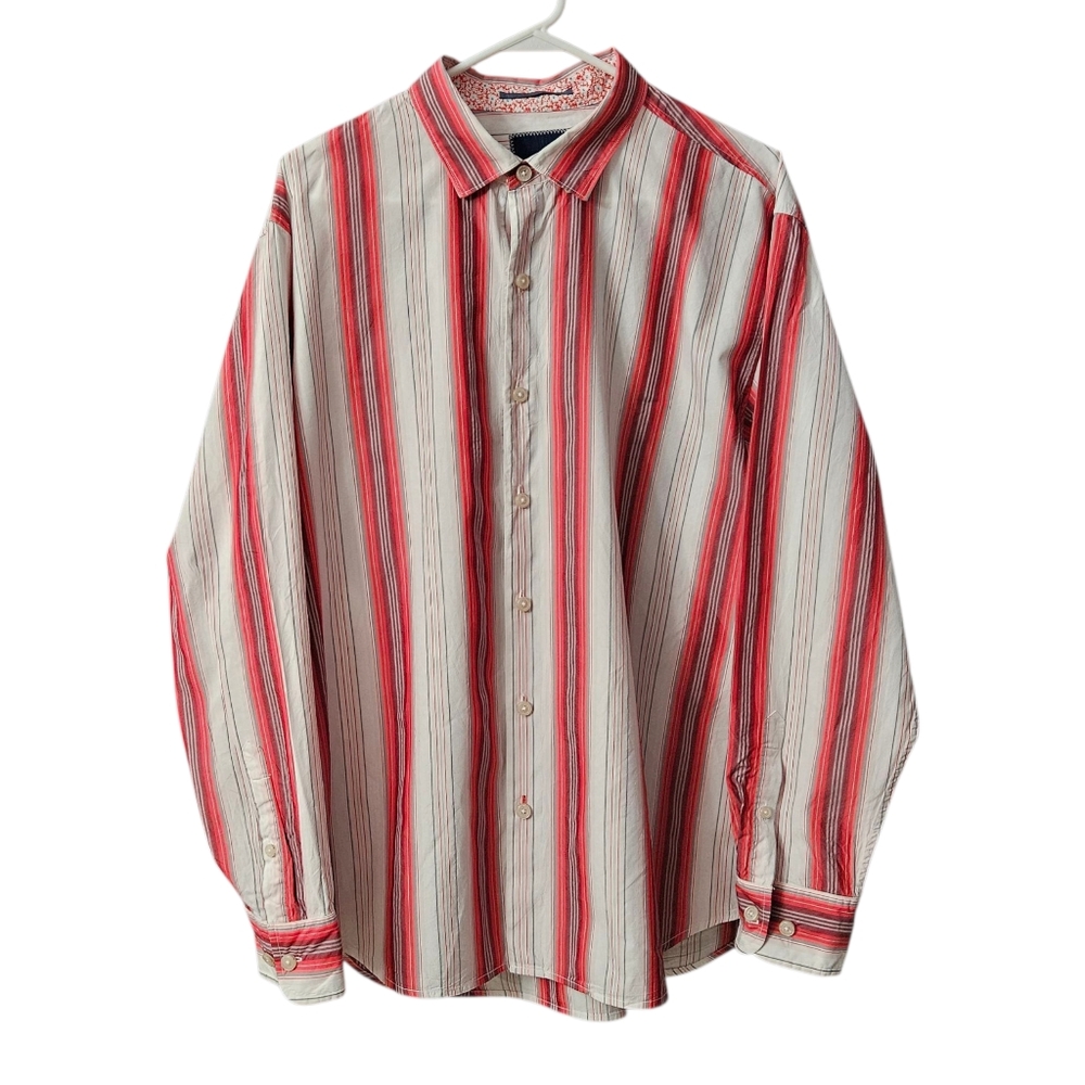 Tommy Bahama Men's Striped Button Down Shirt Cotton Silk Size XL Red White